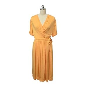Scotch & Soda Maison Scotch Dress Womens Small Orange Wrap Midi Tie Waist V Neck